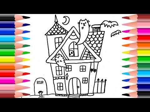 วาดรูป ระบายสี บ้านผีสิงของแมวพูชีน | Coloring and Drawing cute hunted  house pusheen cat