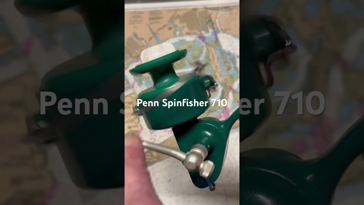 penn 710 spinning reel Vintage USA Made "Greenie" Surf gold finish Penn Spinfisher 710 fishing reel