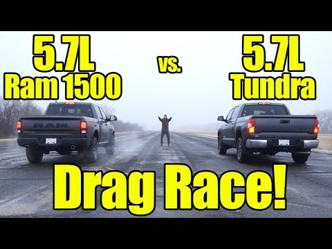 Ram 1500 5.7L HEMI vs Toyota Tundra 5.7L Drag Race! This was a close one!