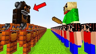 FREDDY.EXE VS BALDI / 1000 FNAF ANIMATRONICS - BATTLE IN MINECRAFT - FREDDY PROTECTS THE VILLAGE