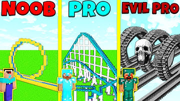 Minecraft Battle: NOOB vs PRO vs EVIL PRO: ROLLERCOASTER BUILD CHALLENGE / Animation