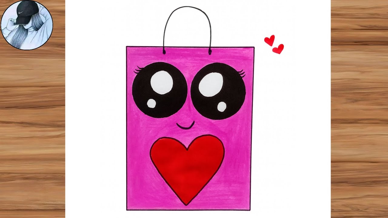 Cute Shopping Bag 🛍️ Drawing | How to draw a cute shopping bag Easy Drawing For Beginners & Kids