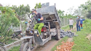 CẢ xóm ra xem Công nông chở gạch sa lầy | máy xúc cẩu gạch , ô tô chở cát | eent utkhanan, ret trak