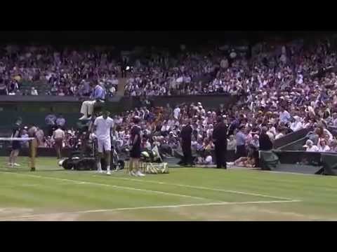 Rosol knocks over Rafa Nadal's bottle - Wimbledon 2014