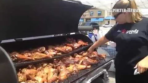 Nicole Shafer turns some turkey legs in prep of Lo...