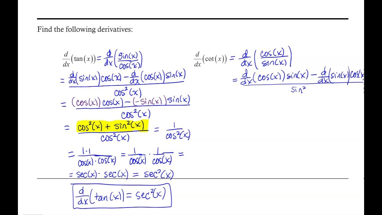 Deriving the Tangent and Cotangent Derivatives YouTube