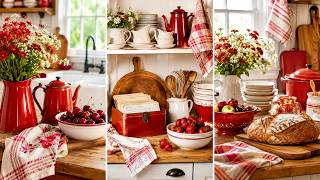 🌿 Vintage Farmhouse Cottage Kitchen with Cherry Red Decor & Heirloom Treasures 🍒