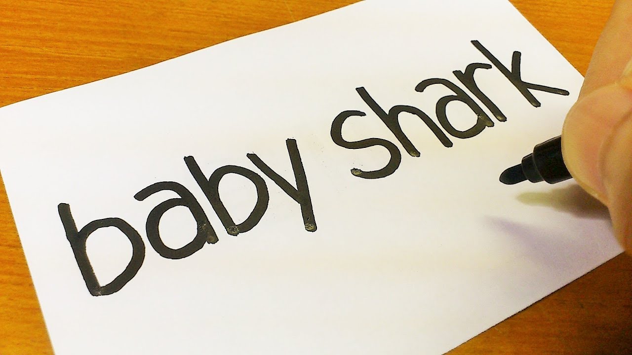 ⁣Funny Baby Shark drawing ! How to turn words BABY SHARK into a Cartoon