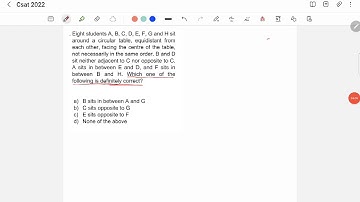 CSAT 2022 Answer Key - Eight students A,B,C,D,E,F.G and H sit around a circular table......