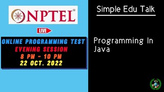 Programming In Java | 22 October Evening Session | NPTEL