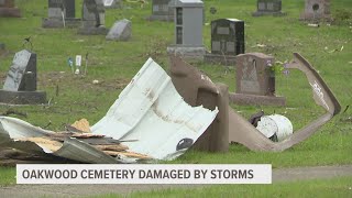 Oakwood Cemetery damaged by storms in Pleasant Hill, Iowa