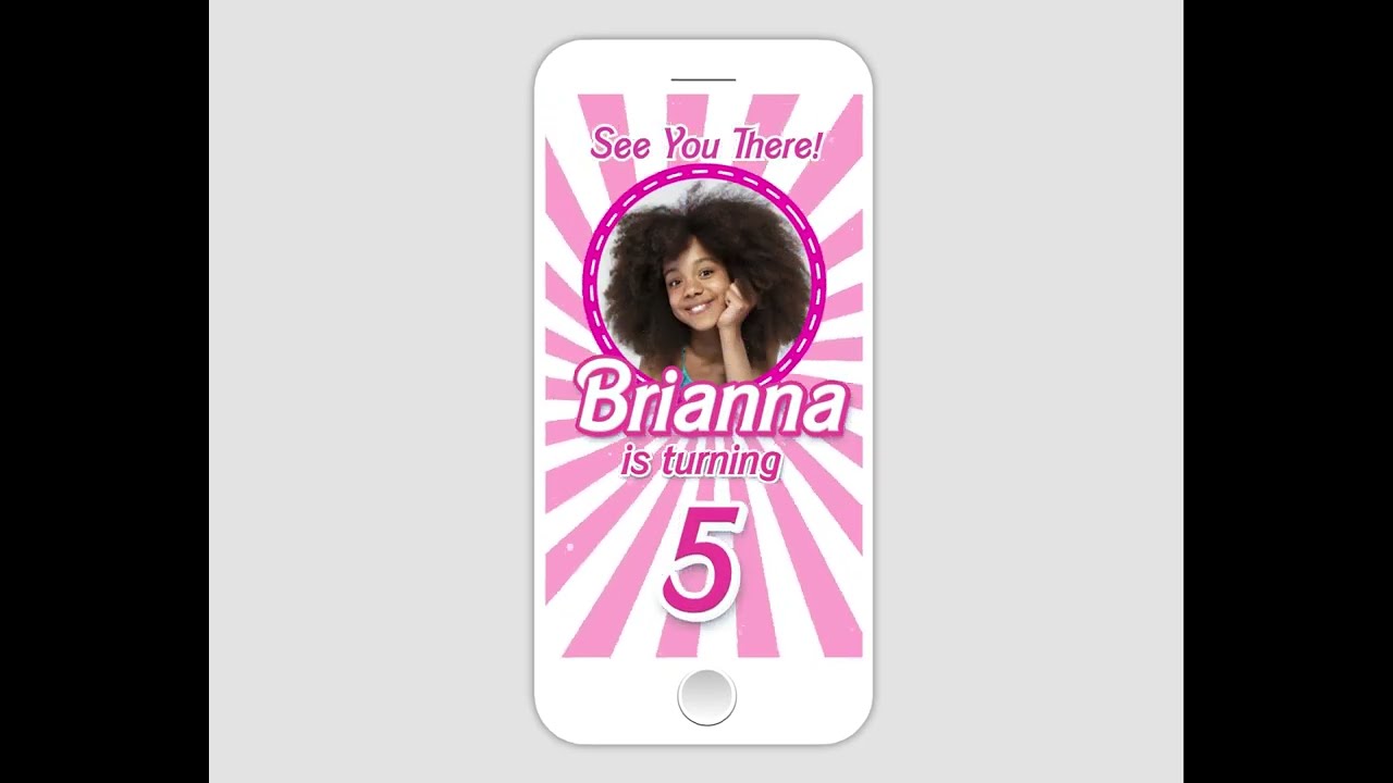 Dark skin Barbie Video Invitation