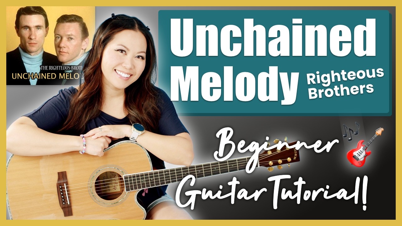 Unchained Melody 💗 The Righteous Brothers 🎶 Beginner Guitar Tutorial Lesson 🎸 + Printable Guide! 📝