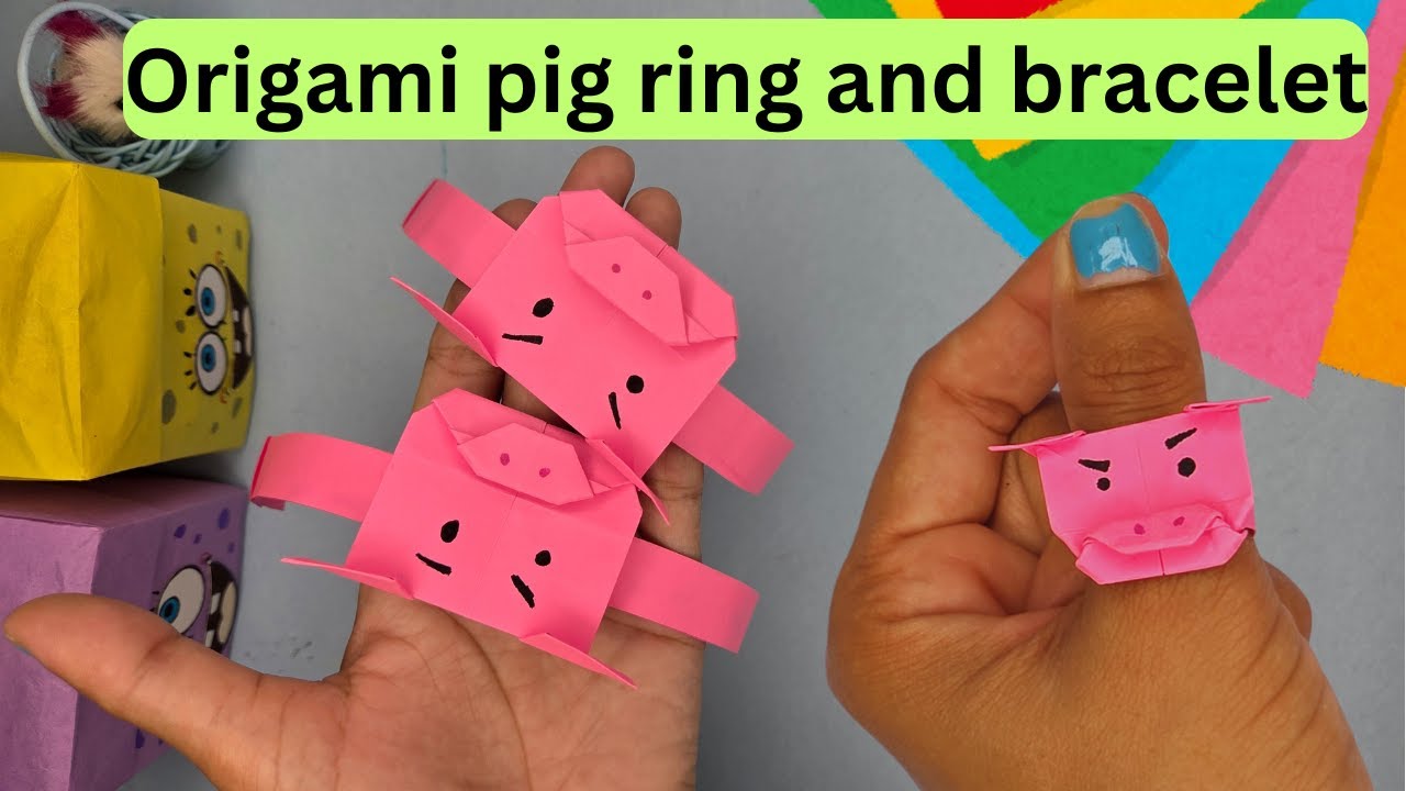 Origami Paper Pig Ring | How to make paper ring | Origami paper Bracelet