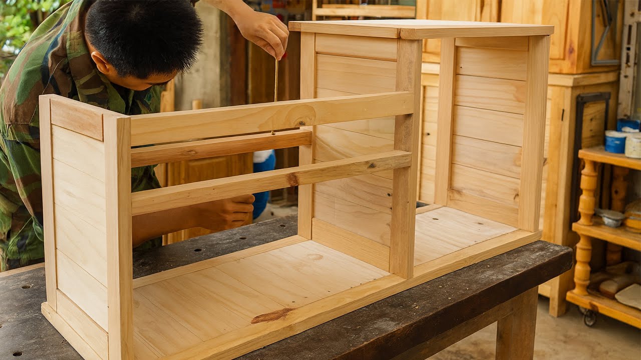 Talented Carpenter With Genius Hands Builds a Modern 2-Compartment Shoe Cabinet From Scrap Wood