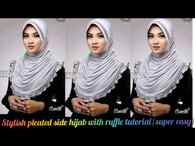 DIY!! How to sew a classy hijab | Side pleat hijab with ruffle tutorial class=