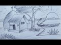 Village River Sketch Drawing Scenery || Zia easy drawing