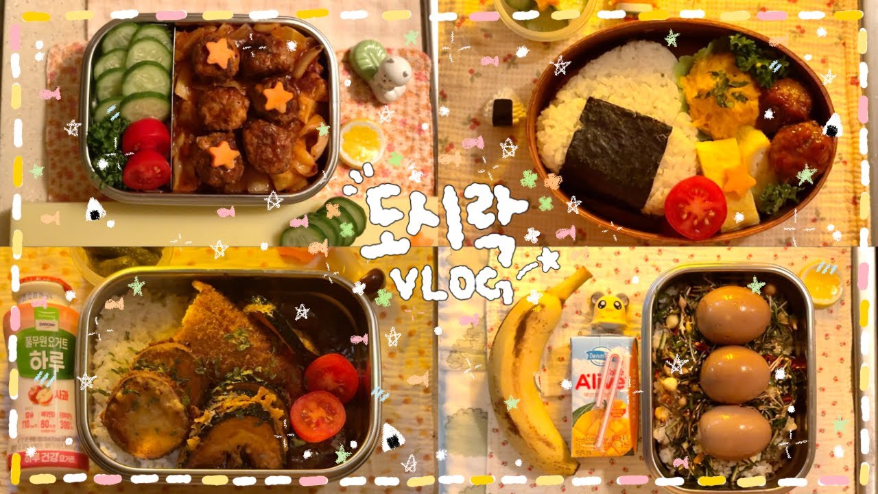 [VLOG] ⁺. ⊹˚새벽에 만드는 복작복작 내도시락ง‎🍙ว‎✨카레와 튀김들 도시락🍛⭐️/브리치즈 미트볼 파스타 도시락🍅/왕주먹밥 도시락🍱/매콤달래계란장 도시락🍚🥬/제육 도시락🌼