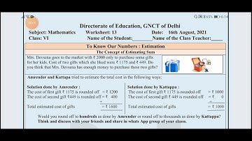 DOE, WORKSHEET 13,CLASS 6TH, MATHS, ENGLISH MEDIUM, 16/8/2021
