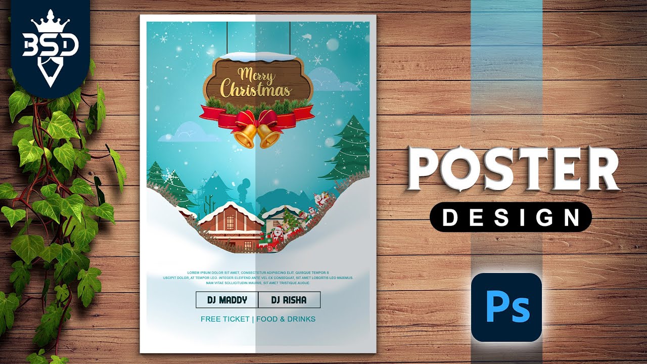 Merry Christmas Party Poster Design in | Photoshop 2021 Tutorial |