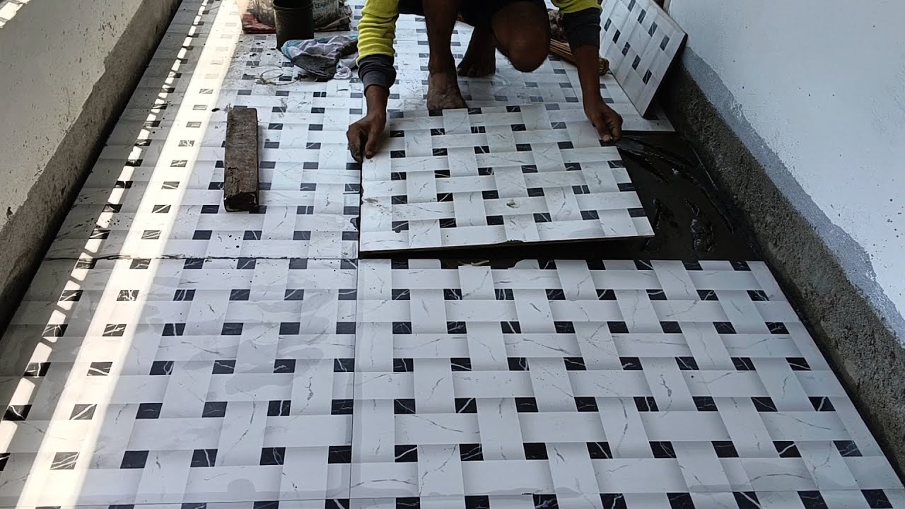 फ्लौर टाईल्स फिटिंग/Balcony Floor Tiles Fitting/Plaster Karke Tiles