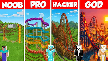 Rollercoaster Build Battle Challenge - Noob vs Pro vs Hacker vs God - Minecraft Animation