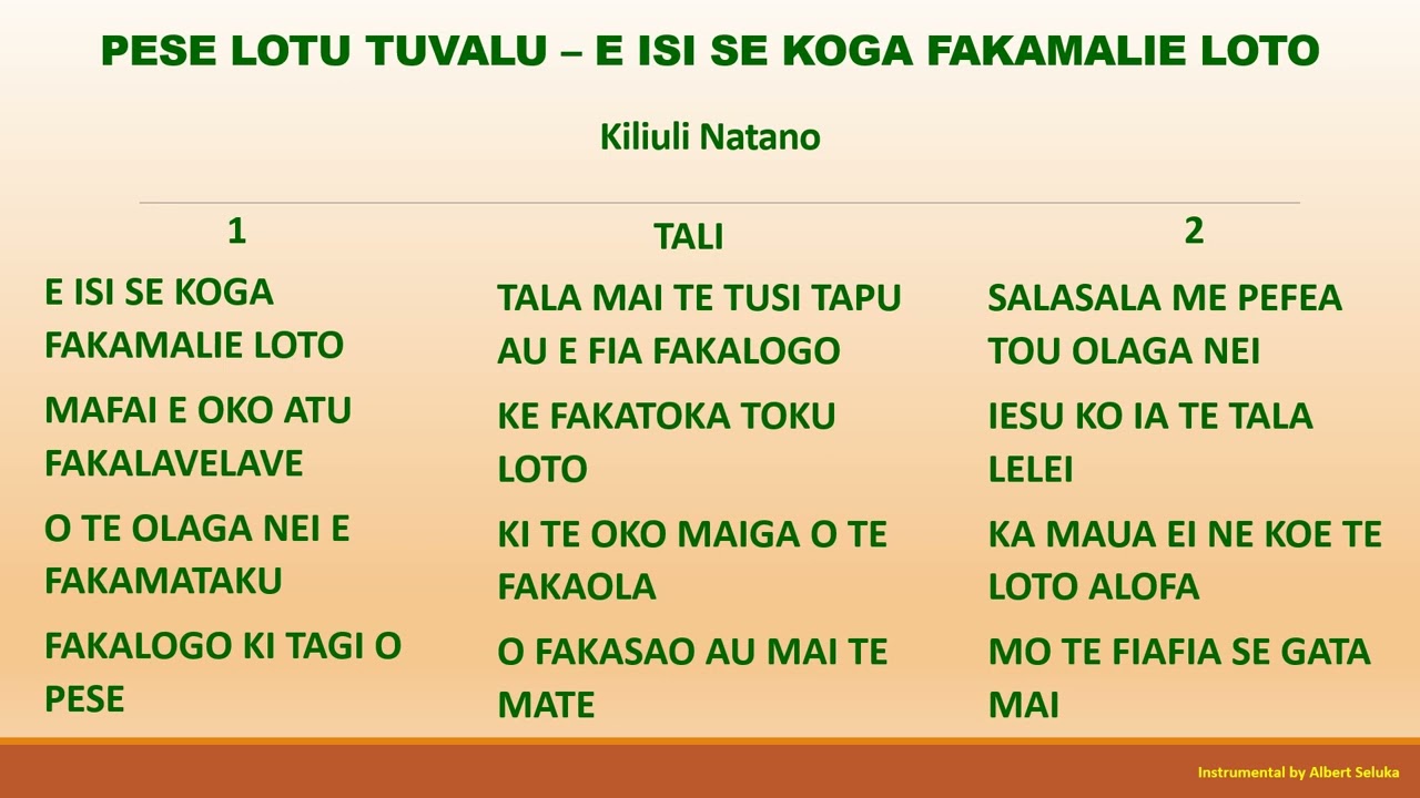 PESE LOTU TUVALU - E ISI SE KOGA FAKAMALIE LOTO