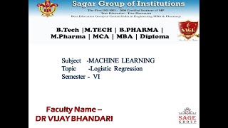 Implementation of logistic regression using Python sub code cs 601 sub name ml by DR VIJAY BHANDARI