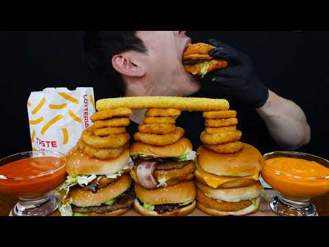ASMR 롯데리아 새우버거 &amp; 데리버거 &amp; 치즈버거 &amp; 불고기버거 &amp; 라이스버거 먹방 <strong>LOTTERIA</strong> BURGER &amp; CHEESE STICK &amp; NUGGET REAL MUKBANG