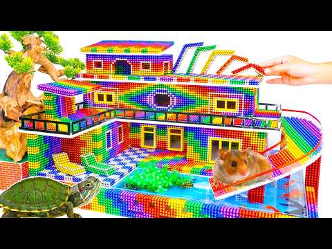 Satisfying Magnet Balls - Build Mansion Has Glass Elevator & Swimming Pool Slide With Magnetic Balls