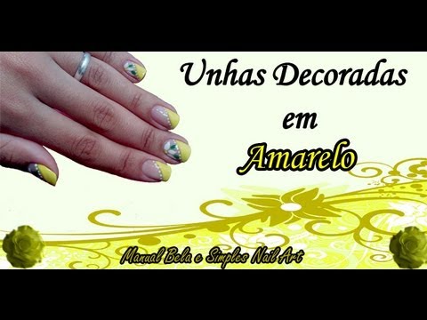 Unhas Decoradas em Amarelo Manual Bela e Simples Nail Art