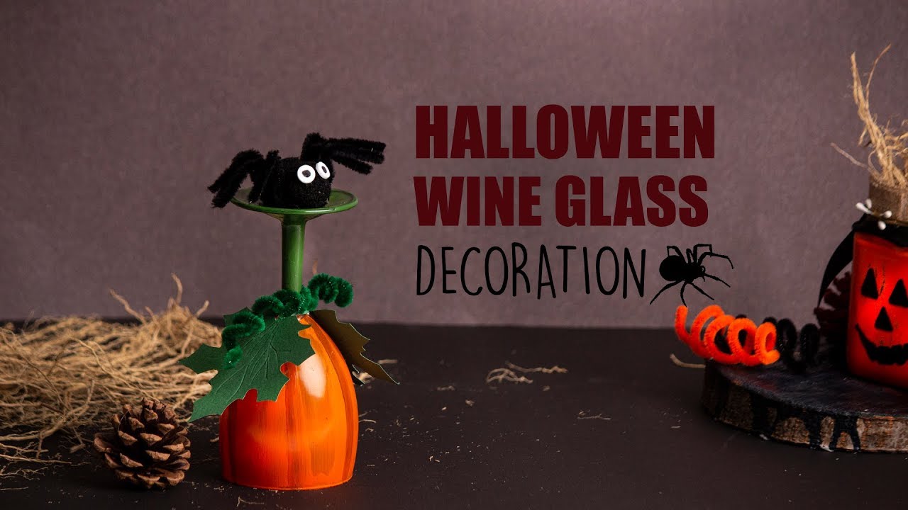 Halloween Wine Glass Decoration 🎃 | Easy Pumpkin Glass Painting DIY