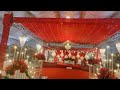 elegant decor/red dance floor &amp; stage decor/golden Areena Wedding Hall