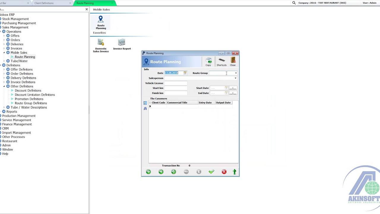 AKINSOFT Wolvox 8 - Route Definitions