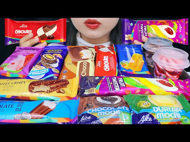 ASMR AICE ICE CREAM 🍫 AICE CHOCOLATE, COFFEE CRISPY, DURIAN MOCHI, FRUIT TWISTER, SEMANGKA, SUNDAE 🍫 class=