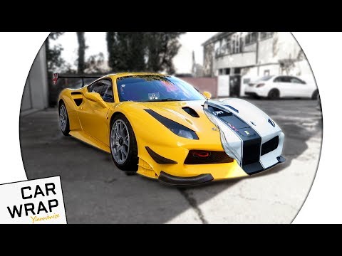 yellow-ferrari-488-racing-car-wrapped-matte-white---the-hardest-wrap!