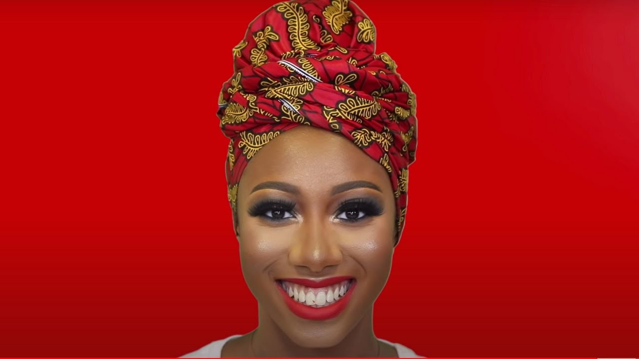 MELANIN MAKEUP GLAM TRANSFORMATION ������ANKARA TURBAN SCARF| BROWN SKIN