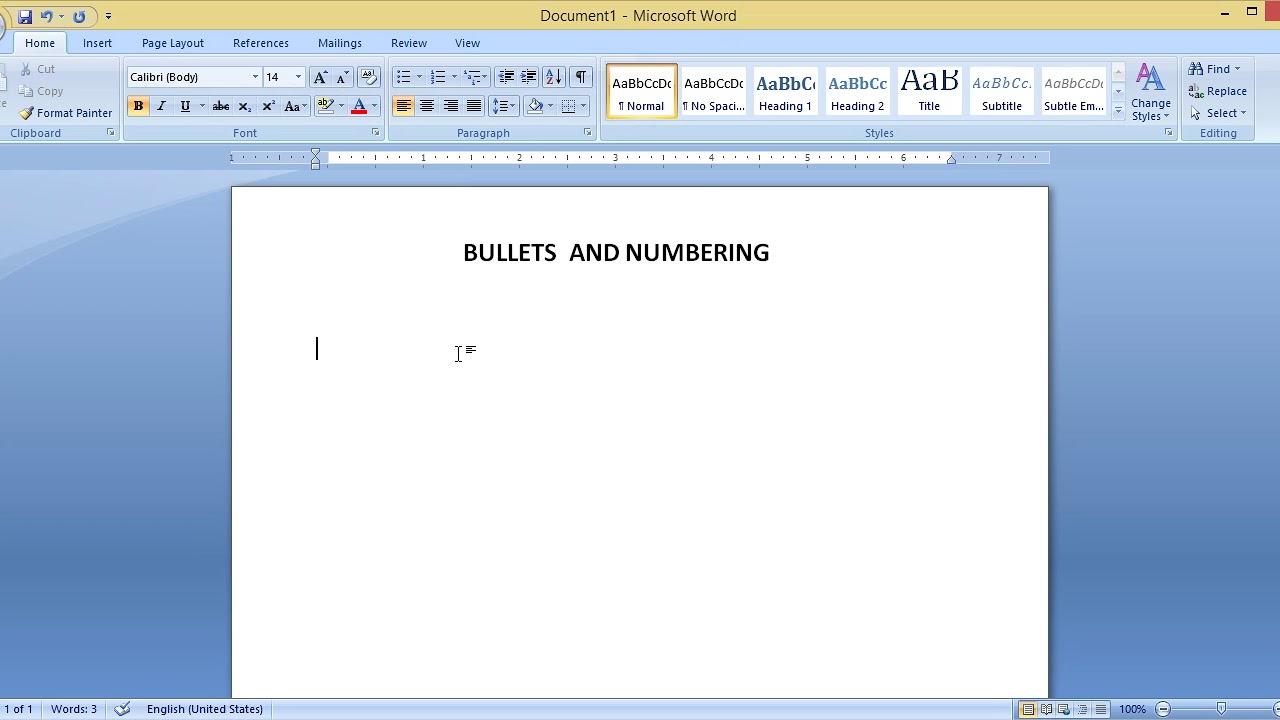 MicroSoft Office Word -2007 Bullets And Numbering - YouTube