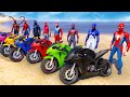 TEAM SPIDERMAN Army Motorbikes Racing Competition Challenge On Beach Spiderman Team Parkour - GTA 5