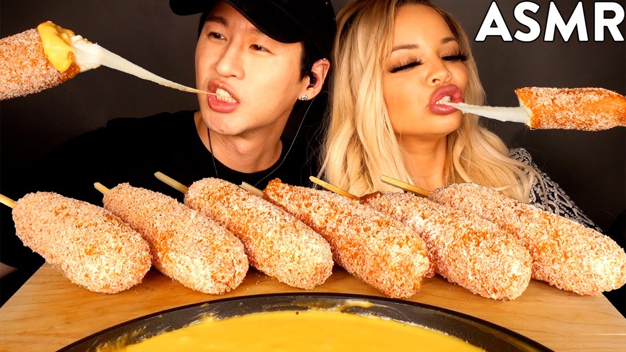 ASMR MOZZARELLA CORN DOGS & STRETCHY CHEESE with TRISHA PAYTAS (No Talking) EATING SOUNDS