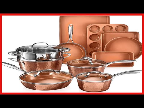 Gotham Steel Hammered 15 Piece Nonstick Cookware and Bakeware Set - Copper