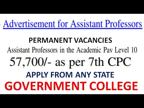 Permanent Assistant Professor Vacancies in Govt. College with Rs 57,700 pm (7th CPC) | PG/UGC NET