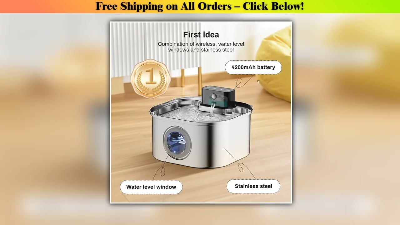 Stainless Steel Cat Wireless Drinking Fountain Rechargeable Automatic Inductior Circulation Filter