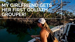 MY GIRLFRIEND CATCHES A GOLIATH GROUPER!  At the sandbar in Keywest, Florida