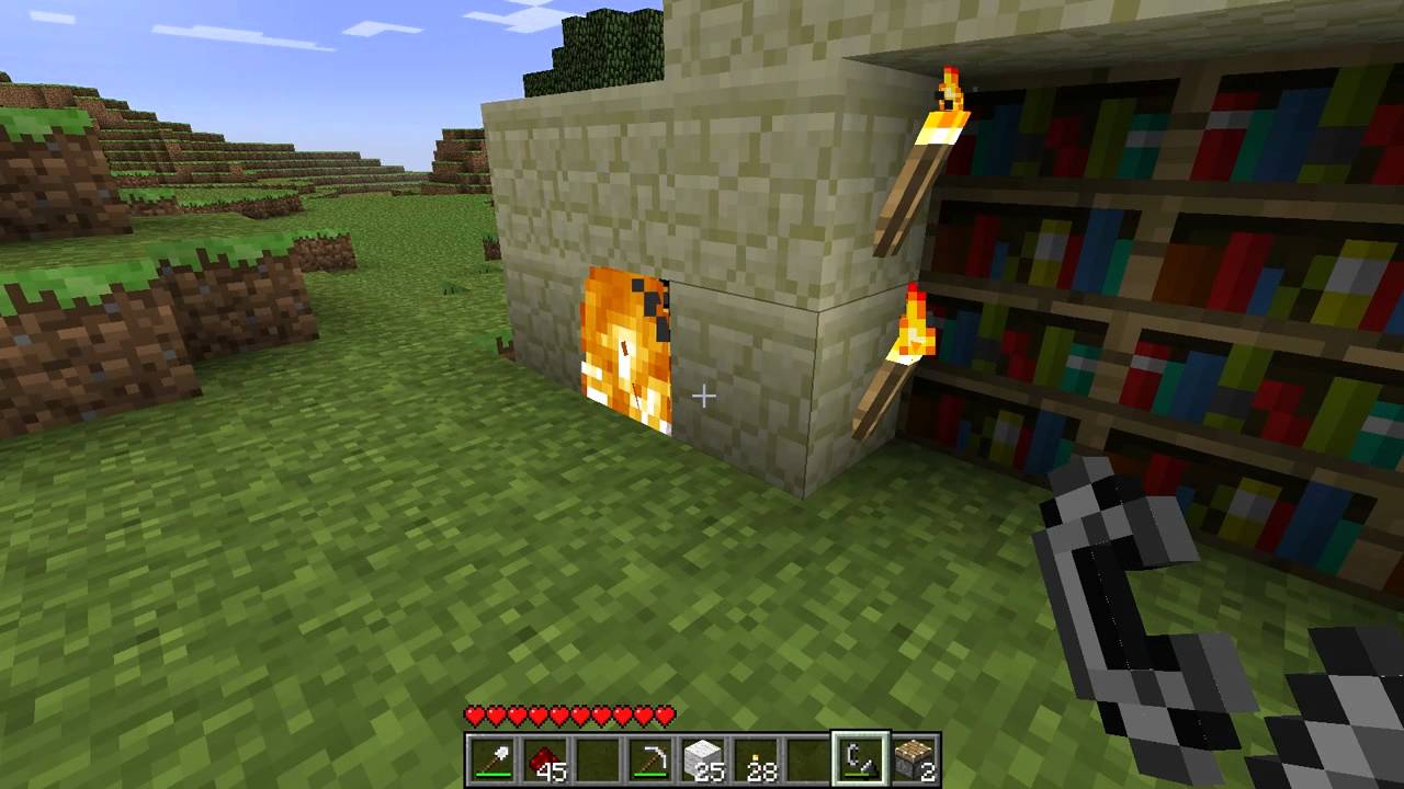 Minecraft Demonstration Fire Powered Secret Bookshelf Door