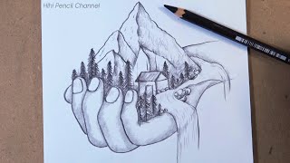 How to Draw Mountain Landscape Scenery in hand Step by Step | Pencil Drawing