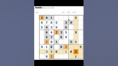 New York Times Sudoku Hard Solution for March 27, 2025: Solving without Markings.