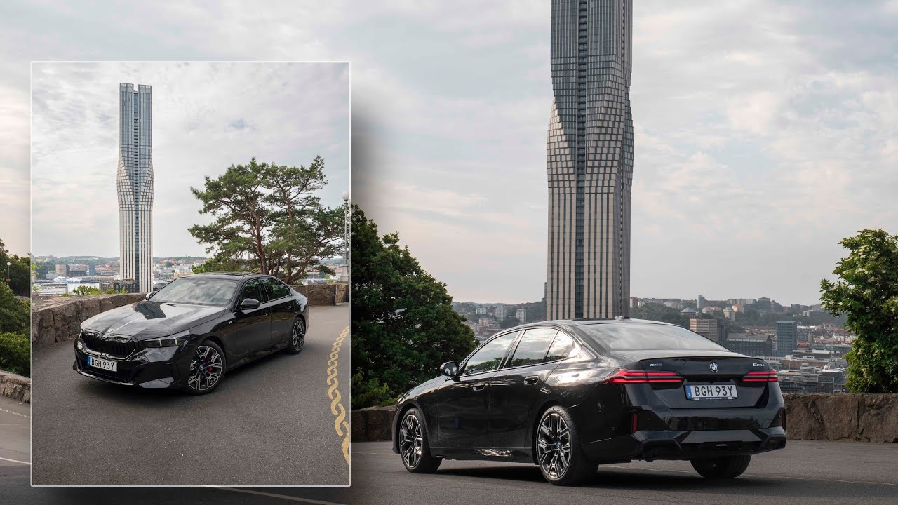 Skyscrapers and car photography. BMW 5-series. Car photography