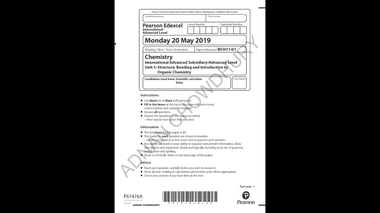 Edexcel IAL June 19 Chemistry grade - Dr Nour Chemistry