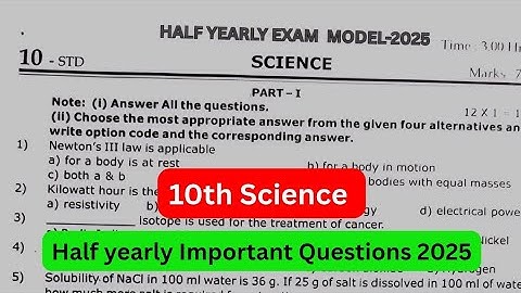 10th Science | Half yearly question paper 2025 | Important model question 